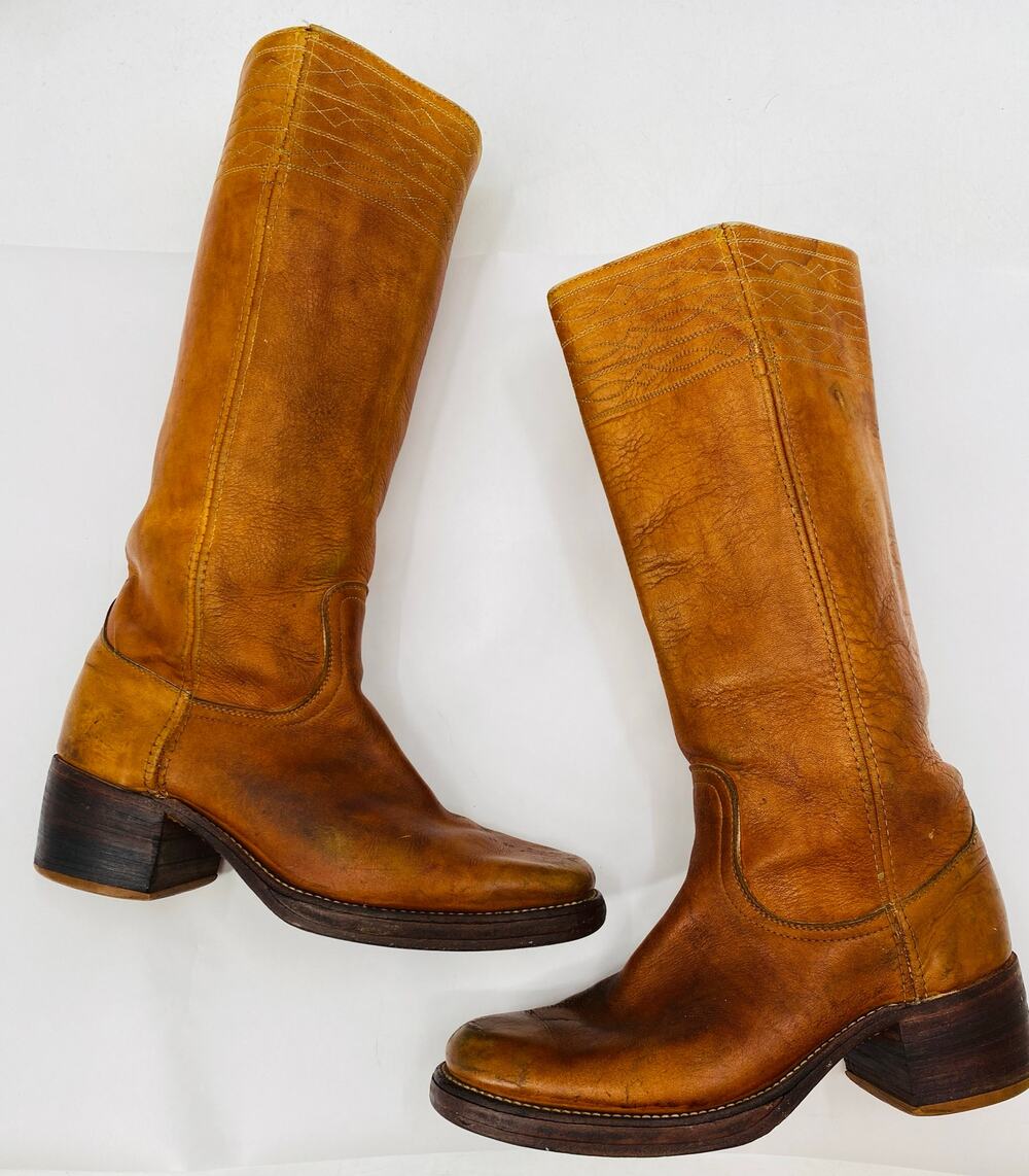 Frye cognac brown vintage leather campus boots